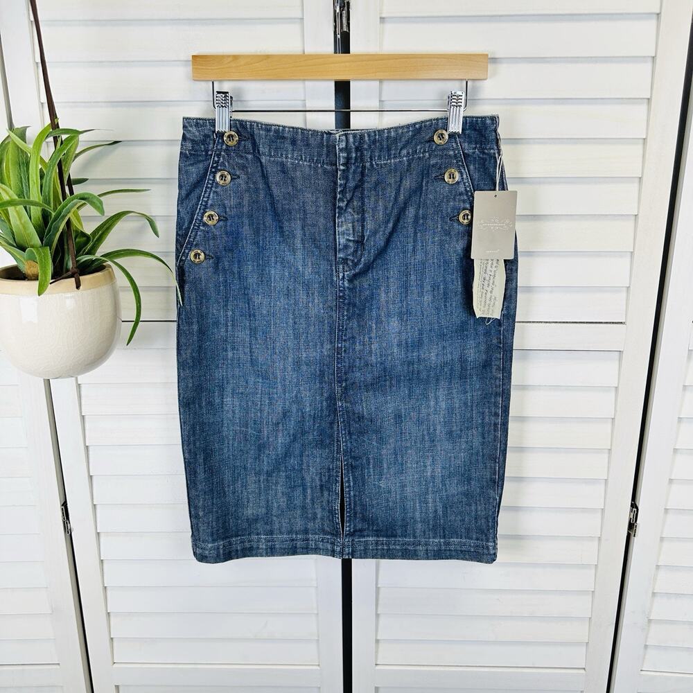 New‎ Anthropologie Level 99 Denim Pencil Skirt Sailor Button Front Size 29
